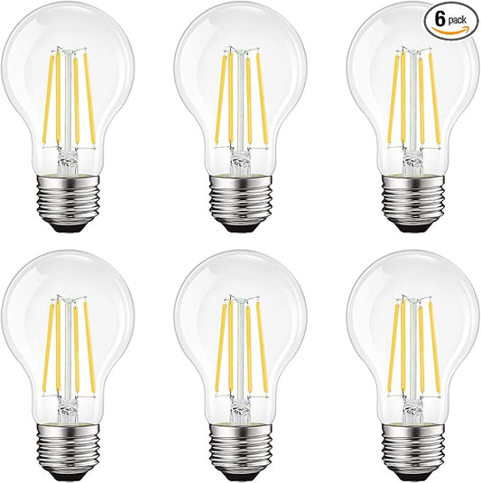 LUXRITE Vintage A19 LED Light Bulbs 100 Watt Equivalent, 1600 Lumens, 4000K Cool White, Dimmable Edison Light Bulbs, 12W, Damp Rated, UL Listed, Clear Glass Filament Bulb, E26 Medium Base (6 Pack)