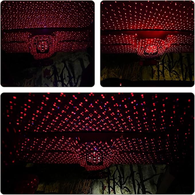 USB Star Projector Night Light, Adjustable Romantic Interior Roof Star Night Light, Portable Car Roof LED Nights Star Lamp, for Cars, Ceiling, Living Room Party Atmosphere Decorations (Red)