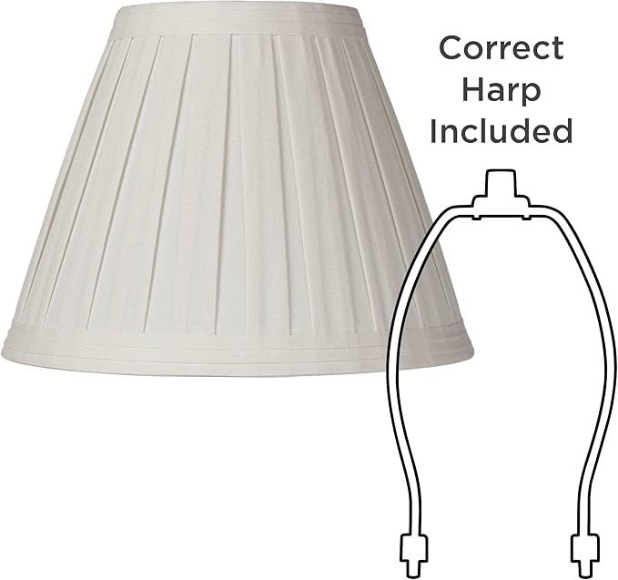 Set of 2 Creme Linen Box Pleated Large Drum Lamp Shades 7" Top x 14" Bottom x 11" High (Spider) Replacement with Harp and Finial - Springcrest