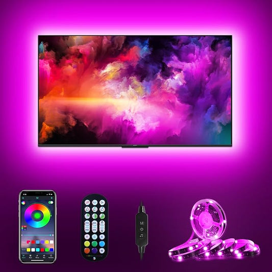 Daymeet TV LED Backlight, 9.8ft for TV Behind 32-60 inch TV Led Lights for Monitor Backlight RGB Led Light Strip, USB Powered Lights with Remote Music Sync Bluetooth APP Control