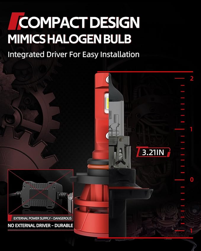 Torchbeam T2 H13/9008 Bulbs Kit, 45,000LM 900% Superior Brighter Bulbs, H13 Fog Bulbs 6500K Cool White Light with Fan, Plug and Play, Pack of 2