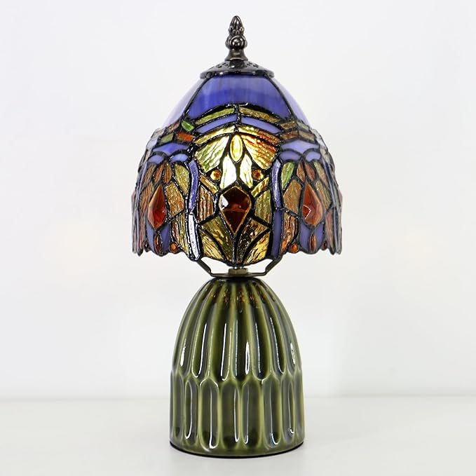 Tiffany Lamp Stained Glass Mushroom Table Lamps 6X6X12.5 Inch Purple Jewelry Baroque Style Small Night Light Ceramic Base Mini Accent Desk Light Suitable for Bedside Table Bedroom Children Room