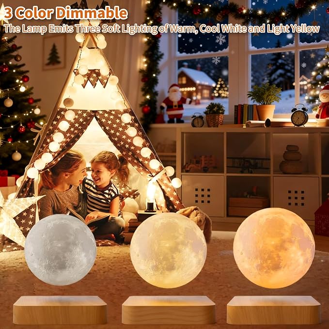 Levitating Moon Lamp, Floating Magnetic LED Moon Light Night Light with 3 Color Dimmable Touch Control Levitating Desk Decor Unique Lamps for Kids,Office, Living Room (Light Brown)