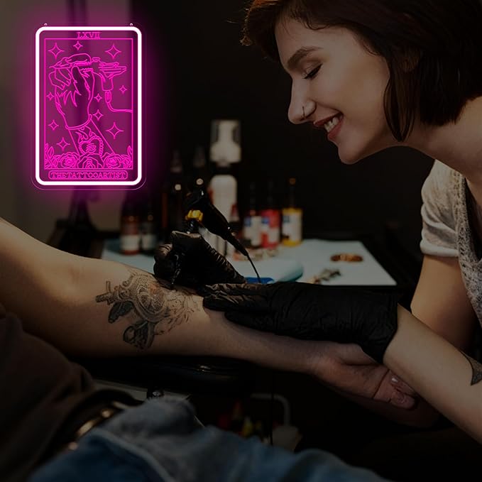 The Tattoo Artist Neon Sign – 15.75″ × 11″ Tattoo Tarot Card Wall Decor – Gift for Tattoo Artist – Tattoo Shop Wall Art – Bold Tattoo Studio Decor