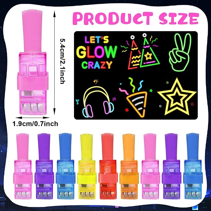 36Pcs Neon Happy Birthday LED Finger Lights Party Favors Glow in the Dark Light Up Finger Lights Neon Themed Toys Bulk for Kids Party Goodie Bag Stuffer Birthday Gifts Classroom Prize