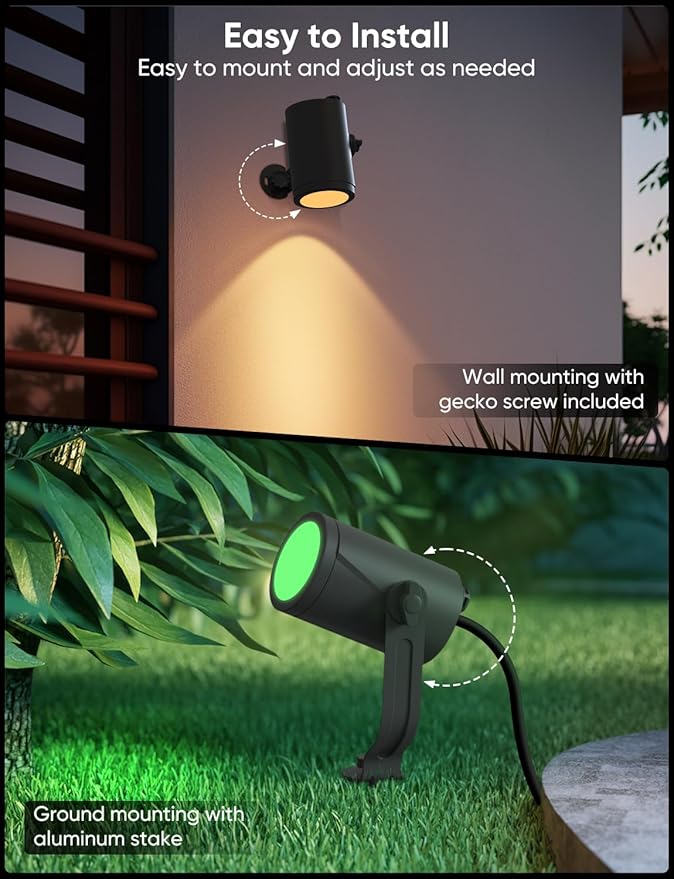 APPECK Smart Outdoor Spot Light 600lm, RGBCW+IC Color Changing Landscape Lights 2 Pack, IP65 Waterproof Low Voltage Landscape Lighting, App/Voice Control for Garden Pathway Yard Halloween Decor