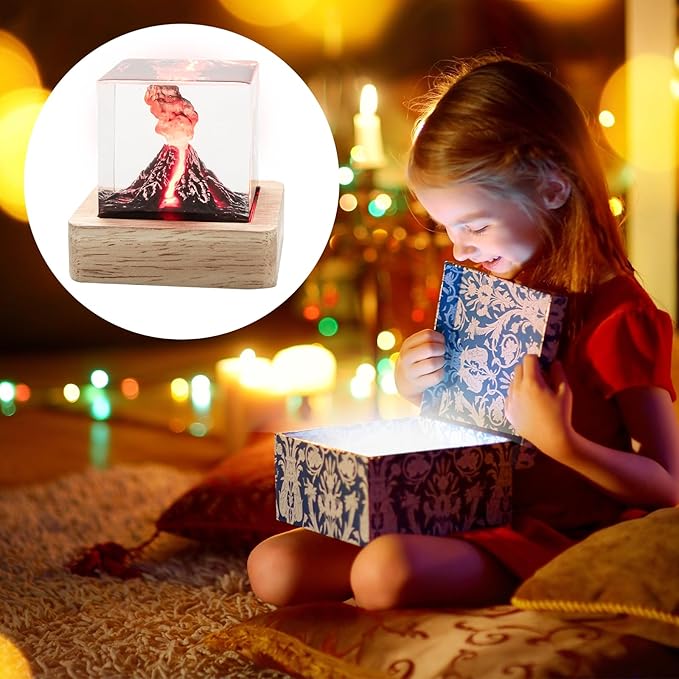 Volcano Night Lights Lava Lamp Volcano Eruption Ornament 3D Mini Lava Lamp Epoxy Resin Night Light Decorate A Room Decoration Creative Gifts for Kids Men and Women (Volcano)