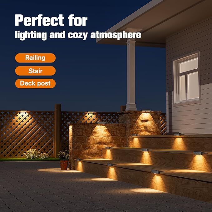NIORSUN Solar Deck Lights Outdoor 16 Pack, IP65 Waterproof Large Size LED Stair Lights with Lenses, Auto ON Off Warm White Step Lights for Outside, Deck, Patio, Fence, Yard, Pathway and Railing Decor