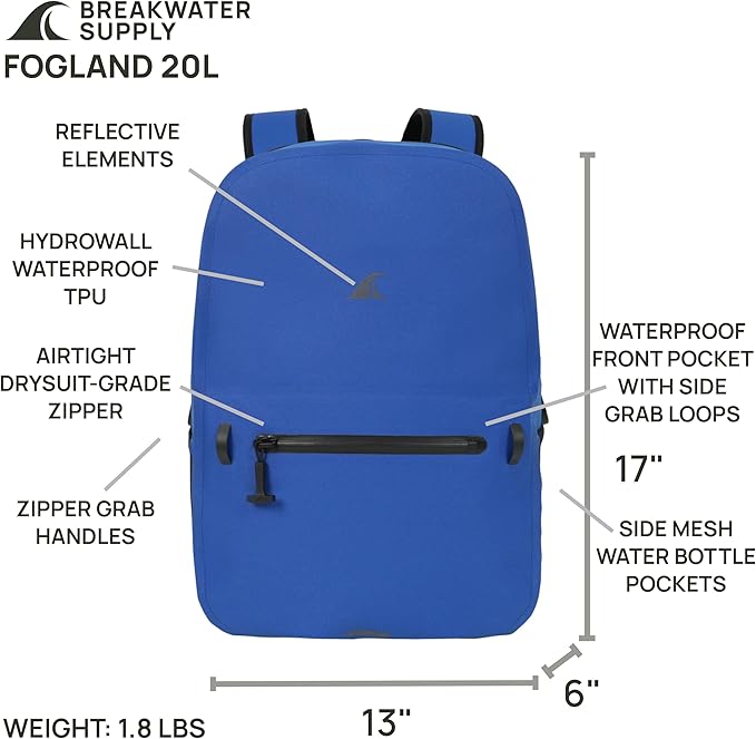 Breakwater Supply™ Waterproof IP68 Submersible Backpack with Airtight Zippers | Laptop Travel Outdoors | Fogland 25L 20L 15L | 100% Waterproof, Submersible, Airtight Zippers, Travel Outdoors