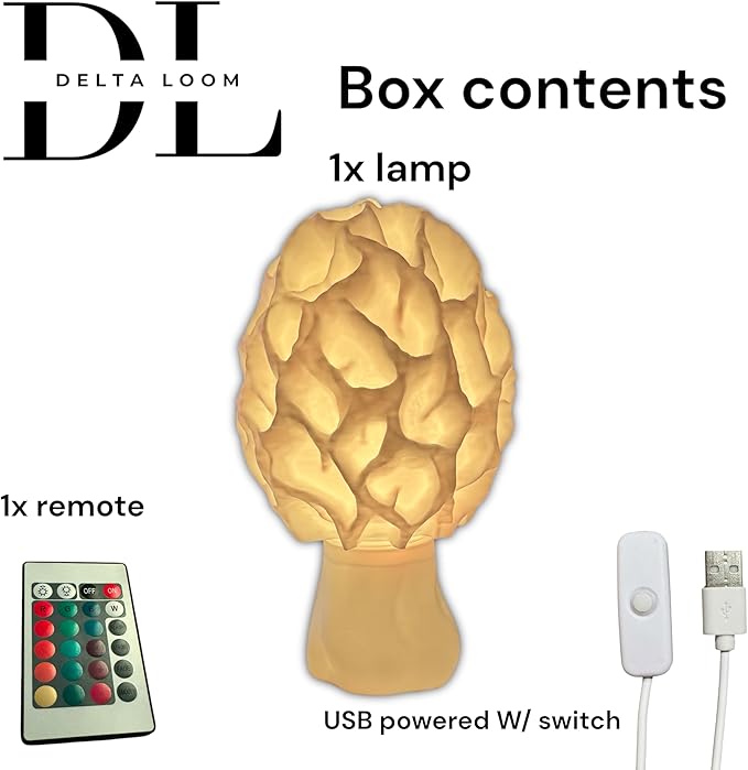 Morel Mushroom Lamp - USB Powered 15-Color Table Light with Remote & Switch - Cozy Soft Glow Nightlight - Unique Fungus Decor - Boho Cottage core Aesthetic