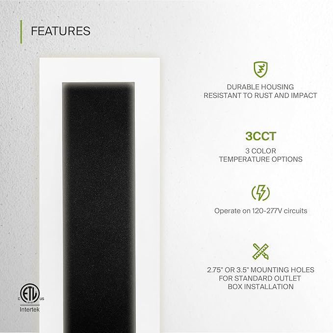 ASD LED 18" Long Wall Mount Light Fixture, Outdoor & Indoor Linear Sconce | 3CCT, Dimmable, Waterproof, Anti-Rust, ETL Listed | 18W 1570LM 3000-5000K 100-277V | Exterior Porch Lighting | Black