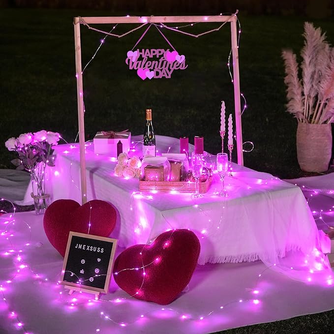JMEXSUSS 2 Pack Pink Fairy Lights Battery Operated, Total 200 LED 66ft Valentine Twinkle String Lights with Remote, 8 Modes Pink Lights for Valentine's Day Bedroom Anniversary Indoor Outdoor Decor