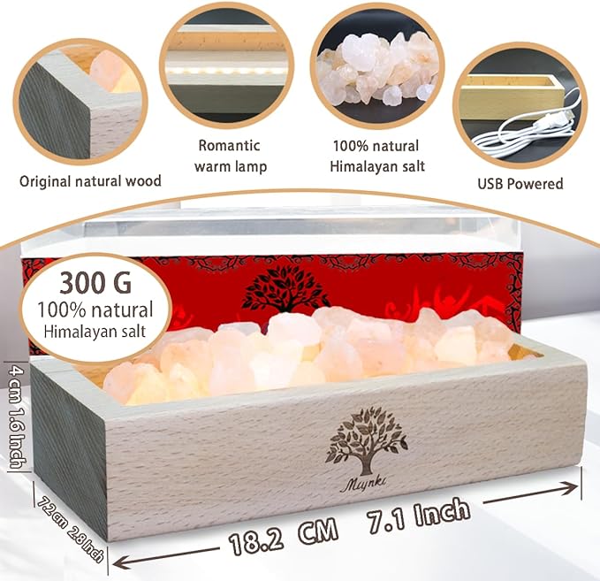 Himalayan Pink Salt Lamp Diffuser with Wood Base - 300g Natural Salt, USB Powered, Warm Light & 10ml Gardenia Essential Oil Set for Aromatherapy, Relaxation, Meditation, Home Decor, Gifts