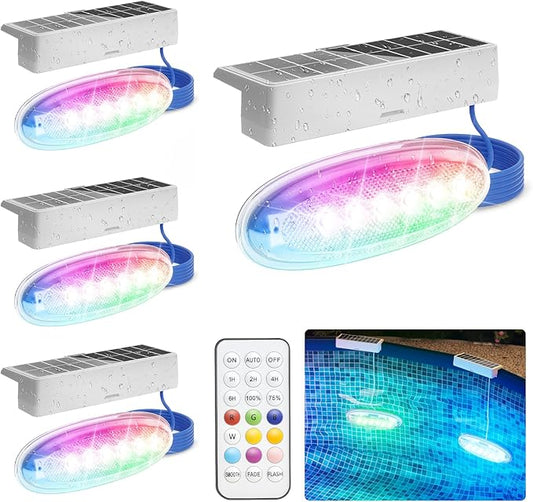 APONUO Solar Pool Lights, Pool Solar Lights for Above Ground Pools with Remote, IP68 Waterproof, RGB Color Changing Solar Powered Pools Light for Pond, Yard, Fountain (4 Pack)