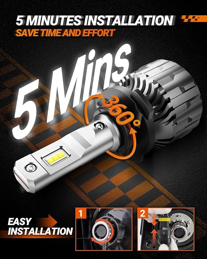 SEALIGHT H11/H8/H9 Bulbs 36000LM Super Bright, 6500K Cool White H8 Light Bulbs, 60000+Hours H11 Powersport Bulb with Cooling Fan, Easy Plug-N-Play, H9 Marker Light, Pack of 2