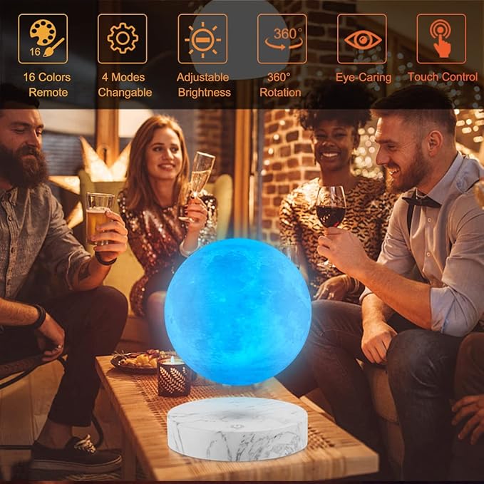 UVEHAS Floating Moon Lamp - Levitating Moon Lamp Has 16 Colors LED Lighting Modes Spinning 3D Printing Moon Light Magnetic Levitation Night Lights Unique Gifts for Christmas, Room Decor
