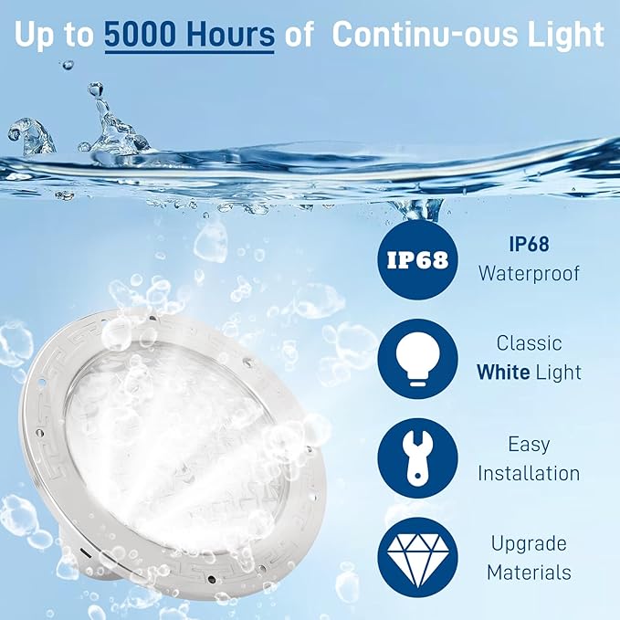 CAtArt 10 Inch Pool Light for Inground Pool (White), AC120V LED Pool Lights Suitable for 10 Inch Wet Niche, 35W, 50 Foot Cord