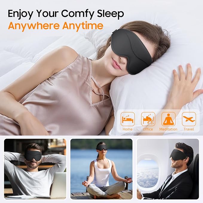 Sleep Mask, 2 Packs Premium Eye Mask for Sleeping, Total Blackout, Superior Soft Comfort, Upgraded 3D Ergonomic Designed Sleeping Mask for Home, Office, Travel, Meditation, Black & Purple