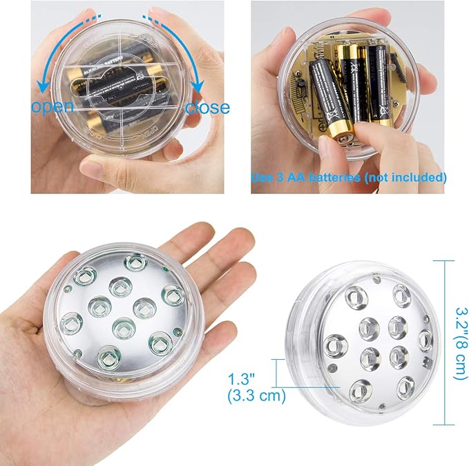 BIGMONAT Battery Operated Shower Lights Waterproof, Submersible Led Pool Light, Dimmable RGB Under Water Light with Remote and Timer, Adhesive Color Changing Lights for Bathtub Vase Fish Tank Pond