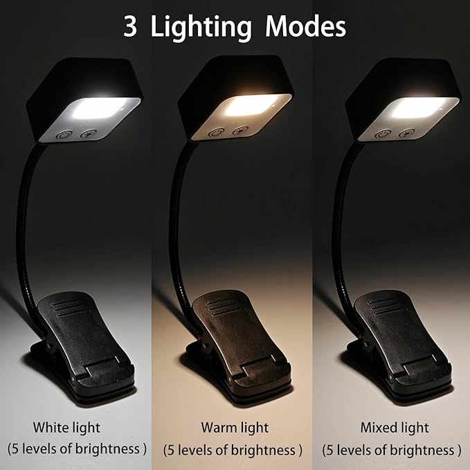 5 Pack Rechargeable Book Lights for Reading at Night in Bed Rechargeable LED Book Light with Memory Function Lightweight Booklight Bulk Clip on Small Travel Reading Lamps for Book Lovers USB Charging