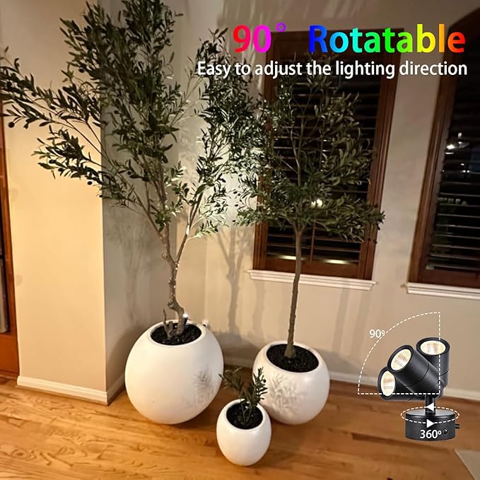 EAGLOD 7W RGBW Color Changing Up Lights Indoor with Remote Control, 16 Colors+3000K Warm White Floor Spotlight Dimmable Uplighting Indoor Uplights for Plant Corner 2 Pack (Black)