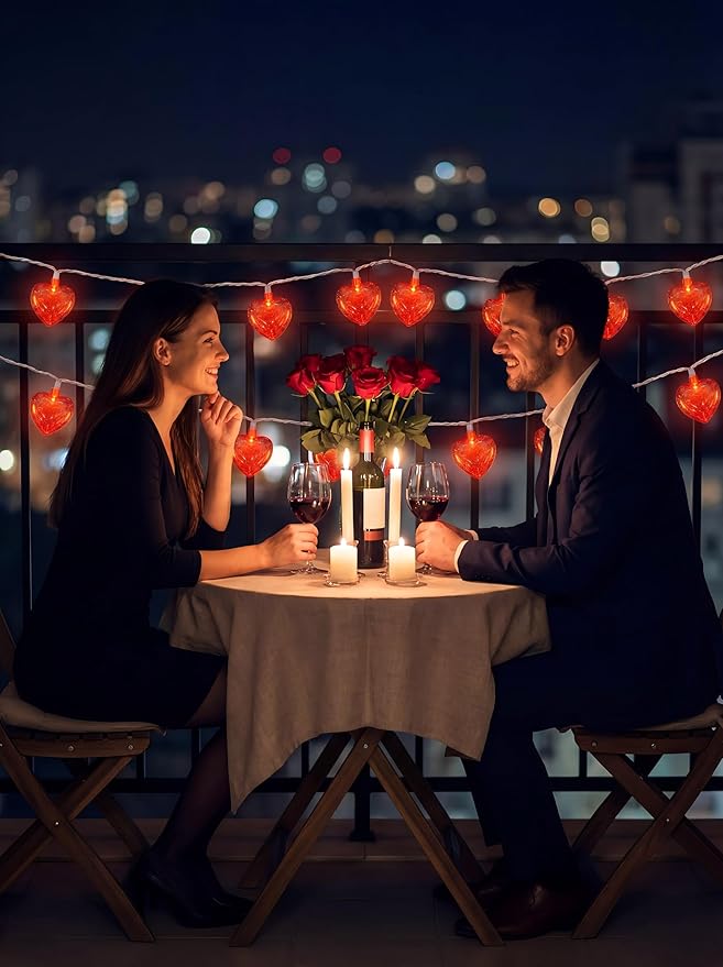 8.5Ft Red Heart Fairy String Lights, Valentine's Day Decor Lights with 10 Red 3D Heart Lights, Connectable Valentine's Day Love Heart Light for Indoor Outdoor Home Wedding Anniversary Party Decoration