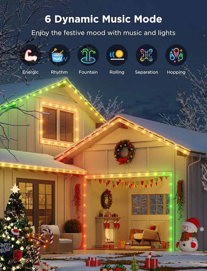 Govee Outdoor LED Strip Lights, 45 RGBIC LED Lights 50FT String Lights with 65 Scene Modes, Halloween Decoration Work with Alexa, Google, APP Control, IP65 Waterproof
