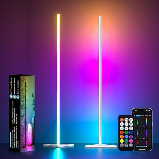 MIHEAL Corner Floor Lamp, 2 Pack LED Corner Lamp with APP and Remote Control, 16 Million DIY Colors & Warm White, Music Sync, Timing Function, Color Changing Ambient Lights for Living Room, Bedroom