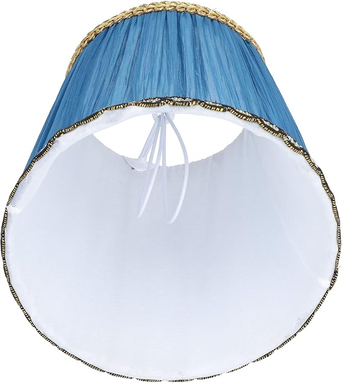 3Pcs Small Lamp Shade, Clip on Pleated Barrel Lampshade with Gold Trim Fabric Lampshade for Table Chandeliers Wall Floor Lamp, 3.9" Top x 5.3" Bottom x 4.9" Height (Blue)