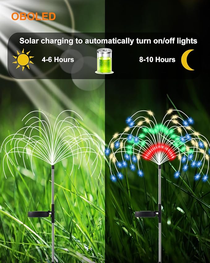 Solar Firework Lights Outdoor Waterproof 2Pcs 200 LED with 8 Modes DIY Stake Landscape Light for Outside Garden Yard Pathway Party Decor Christmas Decoration Solar Starburst Lights Colorful