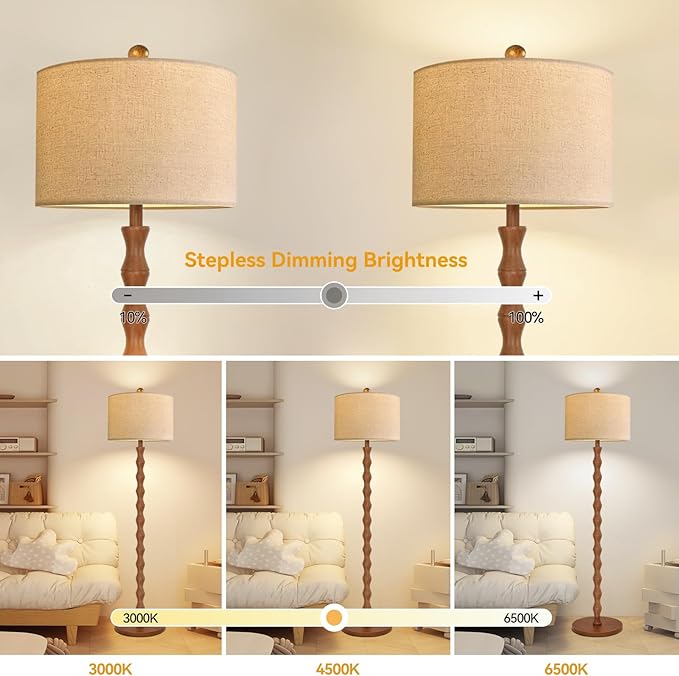 Vintage Floor Lamp for Living Room,Bedroom,Farmhouse Mid Century Standing Lamp with Remote,Dimmable Rustic Industrial Wood Tall Lamp Retro Floor Light Boho Bohemian