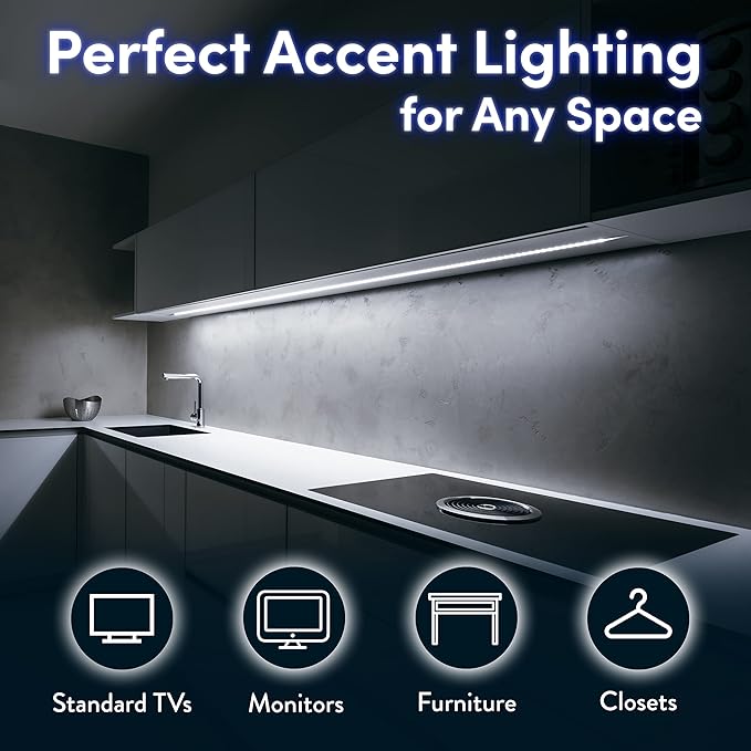Power Practical USB Bias Lighting, LED TV Backlight Strip, Ambient Home Theater Light, TV Accent Lighting to Reduce Eye Strain, Improve Contrast, White, X-Large (41"-59" TV)