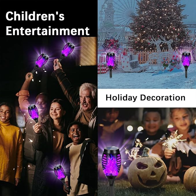Solar Lights Outdoor Decorations, Upgraded Purple Flickering Flame, Waterproof Halloween Torch Lights, Tiki Torches for Outside Patio Pathway Decor, 6 Pack (18)