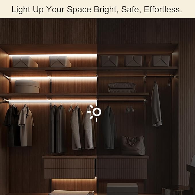 Battery Powered LED Strip Lights, 2Pack 3.3FT COB LED Light Strip, Battery Operated LED Lights, White LED Strip Lights Battery Powered for Closet, Cabinet, Shelf, Kitchen, DIY Lighting