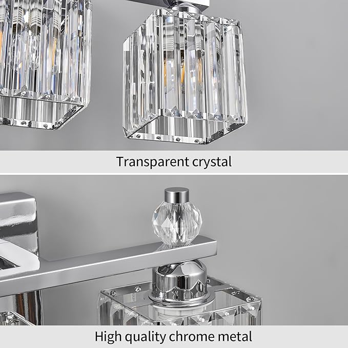 Bathroom Vanity Lights 3-Light Modern Crystal Vanity Light Chrome Bathroom Light Fixtures Over Mirror Crystal Bathroom Vanity Lighting Fixtures