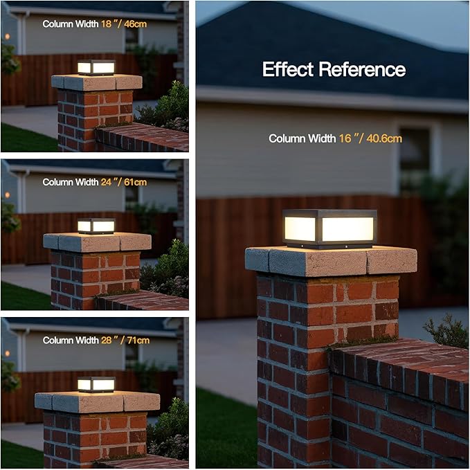 Outdoor Post Lights Hard Wired, AC100-240V 11.8" Column Light, Square Pillar Lamp Electric, 3000K LED Lighting, IP54 Waterproof Modern Gate Lantern Fence Posts Cap Lights for Garden Patio Outside