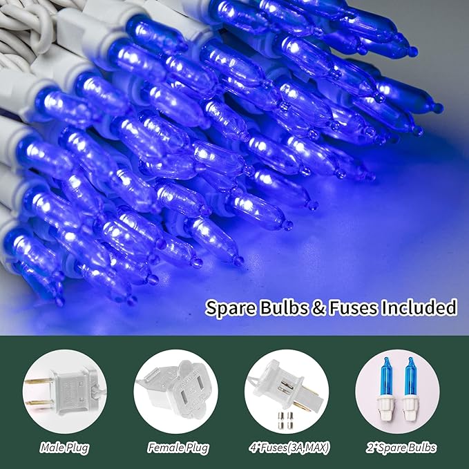 LAMPHOME Connectable 100 LED Blue Christmas Lights White Wire, Blue Christmas Tree Lights Indoor Outdoor Plug in, 21.6ft Fairy Hanukkah String Lights for Xmas, Party, Garden