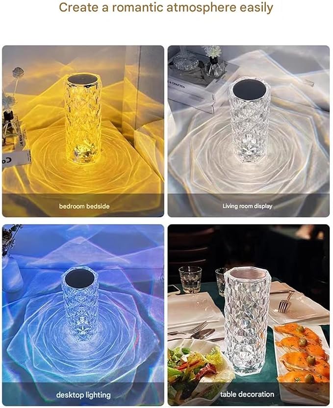 Can Switch 16 Colors Artificial Crystal Table Lamp, Rgb Color Changing Rose Diamond Design with Remote Control USB Charg Touch Sensor Ambient Lighting, Artificial Crystal Table Lamp (16 colors-‎Small)