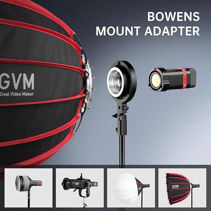 GVM 60W Video Light for COB Studio Lights, Portable Photography Lighting for Recording, Bowen Mount Adapter with Led Video Lighting, 2 Batteries, Spotlight for APP, Outdoor, 2700-6800K