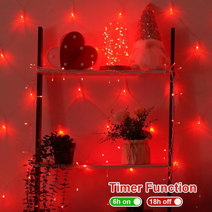 QITONG Red Valentine Lights Outdoor, 165ft 500 LED String Lights Plug in, Clear Wire Twinkle Christmas Lights Indoor with 8 Modes
