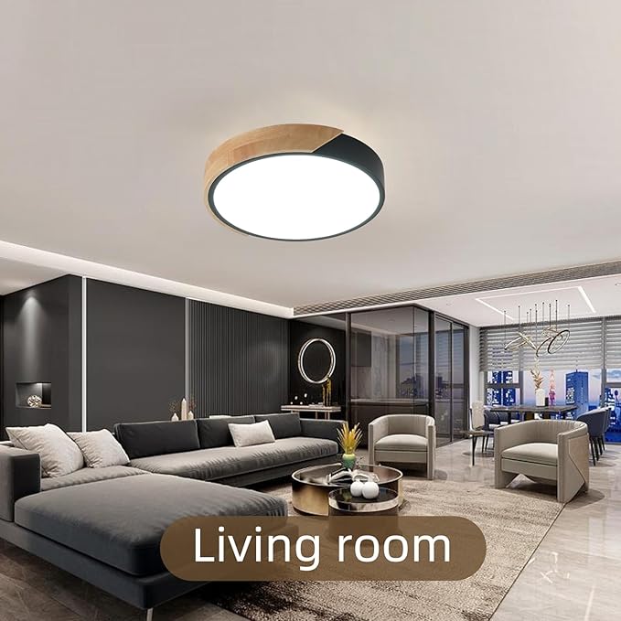 Modern LED Ceiling Light, 2 Pack Wood Flush Mount Ceiling Lights, LED Kitchen Lights Hallway Light Fixtures for Bedroom Laundry Room (Black,11.8",6000K)