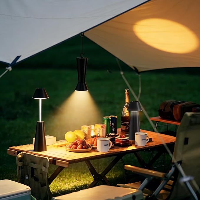 Cordless Rechargeable Table Lamp with Adjustable Height, Portable LED Desk Light with Smooth Dimming 2 Color Modes, Handheld Battery Operated Lamp for Bedroom, Dining, Camping, Desk, Outdoor (Black)