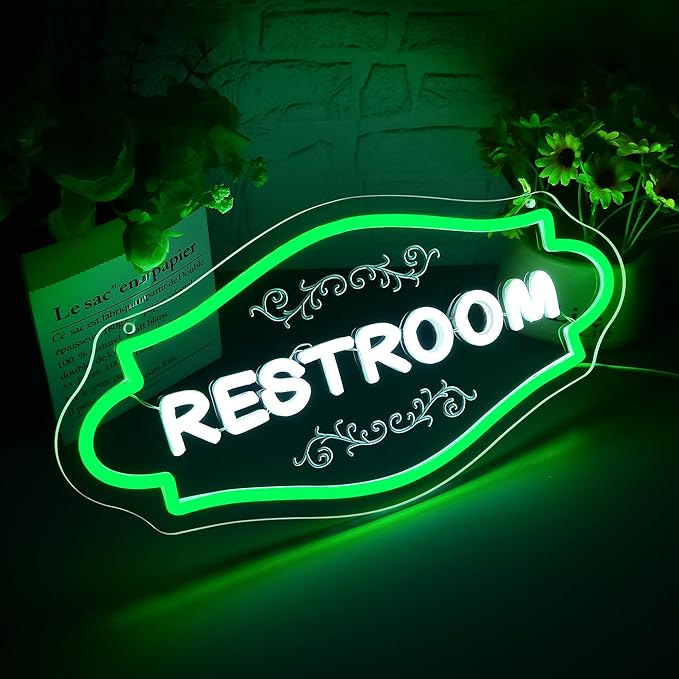 Restroom Neon Sign for Wall Decor Dimmable Toilet Neon Light for Home Bathroom LED Light for Commercial Space Birthday Gift for Bar Owners Home & Hospitality Hosts Size 16.5 * 8.1in(GLNP131)