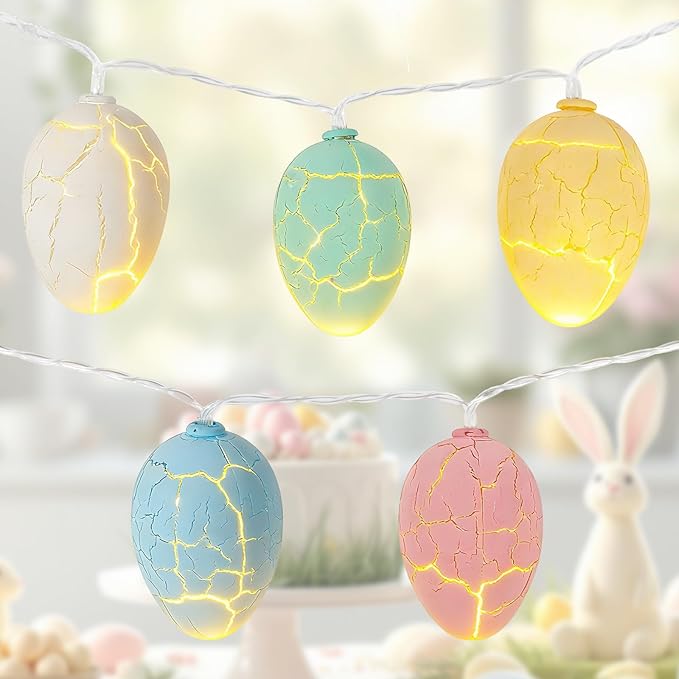9.94ft Easter Egg String Lights, 20 LED Battery Operated Easter Decorations, Steady On & Flash Modes Plastic Fairy Lights for Indoor Outdoor Home Holiday Decor