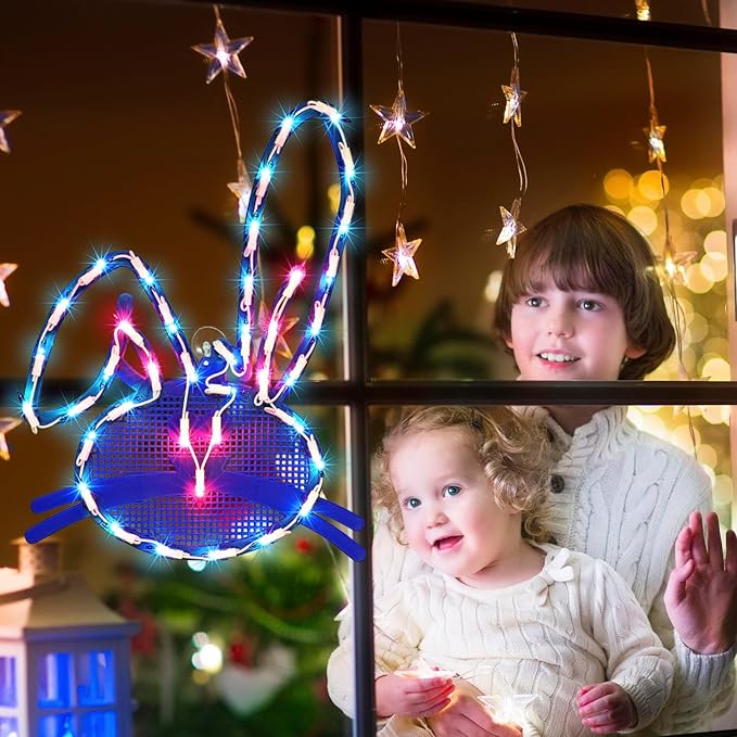LAMPHOME 17" Lighted Blue Easter Bunny Head Window Silhouette