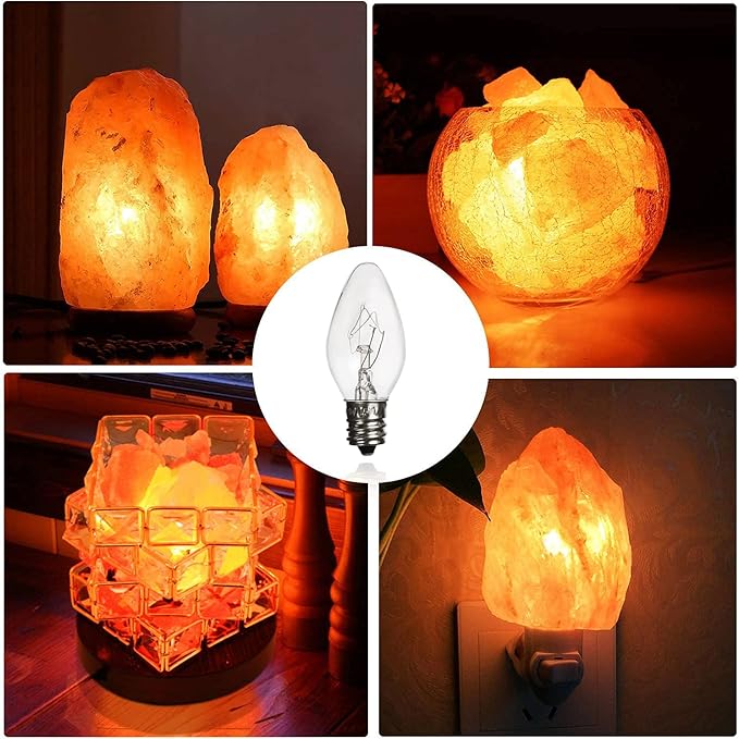 12 Pack Salt Lamp Light Bulbs 15 Watt, Himalayan Salt Lamp Original Replacement Bulbs E12 Socket Long Lasting Incandescent Bulbs Warm Light