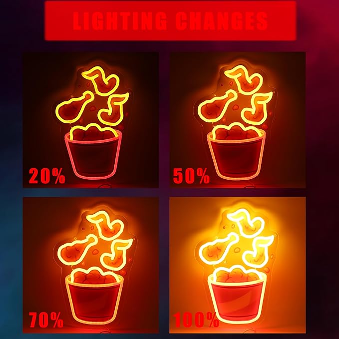 Fried Chicken Leg Neon Sign For Home Movie Room Wall Decor, Colorful UV Printed Neon Light, LED Artwork for Bar, Bedroom, Game Room, Party Decoration Holiday Birthday Gifts