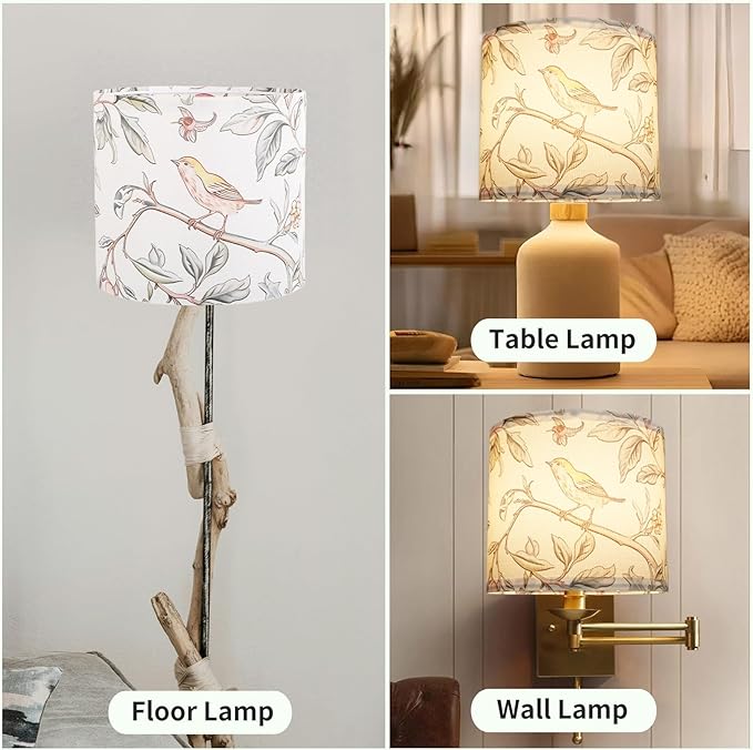8.7in Small Lamp Shade, Linen Drum Lamp Shades, HD Printing Bird Lampshade, Lampshades for Table Lamp, Modern Farmhouse Small Lamp Shades for Floor Lamps, Decorative Lamp Shades (1 Pack)
