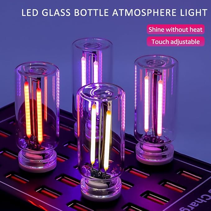 Car USB Night Light Bulb, Glass Bottle Light Touch Adjustable LED USB Lamp, Car Interior Ambient Light, for Camping, Holiday Decoration, Party, Bedroom,Plug and Play Blue