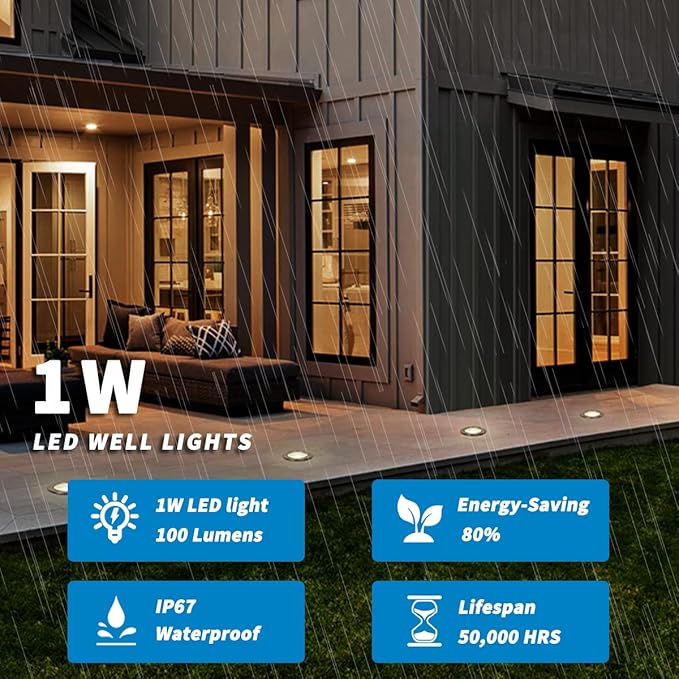EAGLOD LED Low Voltage Landscape Lights With Connectors 1W Well Lights, 12V-24V In-Ground IP67 Waterproof 3000K Soft Warm White 100 Lumen for Up Lighting Garden Plant, Driveway (12 Pack)